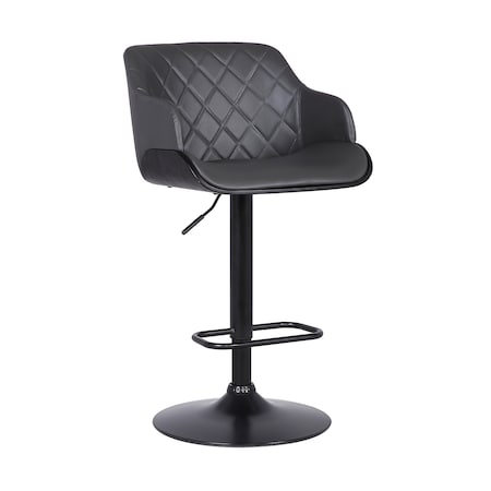 Armen Living Toby Gray Faux Leather Adjustable Height Swivel Black Wood and Metal Bar Stool LCTOSWBABLGR